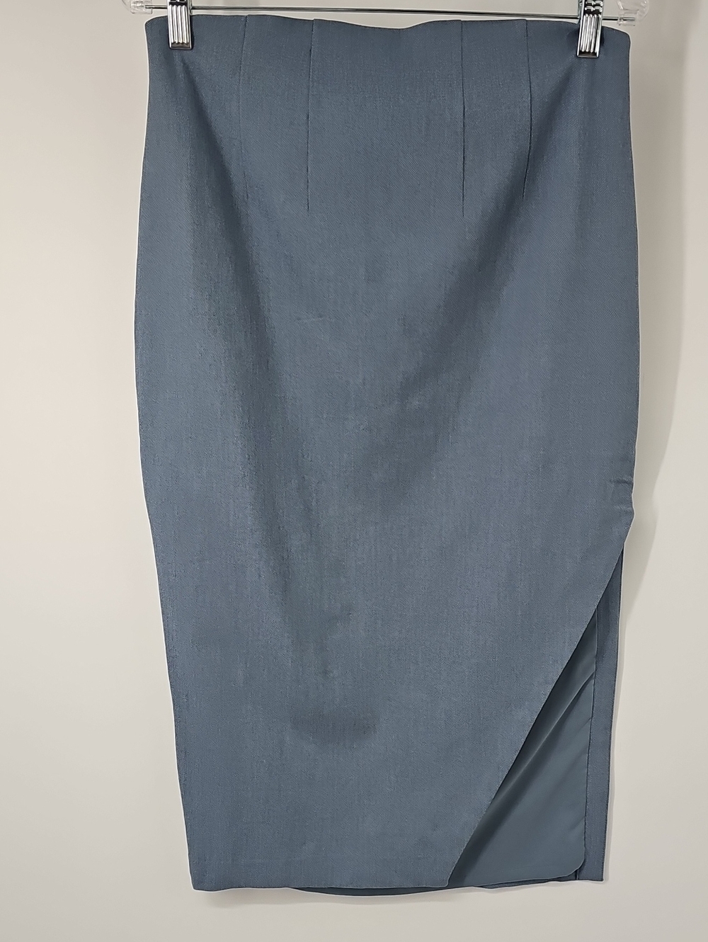 Express High Waist Skirt wFront Darts & Sexy Front Slit Slate Blue Office Siren